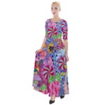 Cabbage Flower Abstract Half Sleeves Maxi Dress