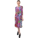 Cabbage Flower Abstract Ruffle End Midi Chiffon Dress