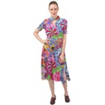 Cabbage Flower Abstract Keyhole Neckline Chiffon Dress