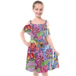 Cabbage Flower Abstract Kids  Cut Out Shoulders Chiffon Dress