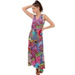 Cabbage Flower Abstract V-Neck Chiffon Maxi Dress