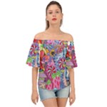 Cabbage Flower Abstract Off Shoulder Short Sleeve Top