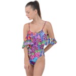 Cabbage Flower Abstract Drape Piece Swimsuit