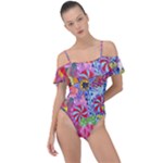 Cabbage Flower Abstract Frill Detail One Piece Swimsuit