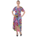 Cabbage Flower Abstract Front Wrap High Low Dress