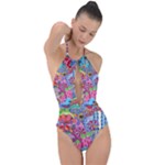 Cabbage Flower Abstract Plunge Cut Halter Swimsuit