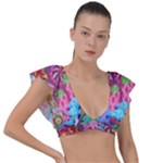 Cabbage Flower Abstract Plunge Frill Sleeve Bikini Top