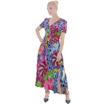 Cabbage Flower Abstract Button Up Short Sleeve Maxi Dress