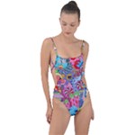 Cabbage Flower Abstract Tie Strap One Piece Swimsuit