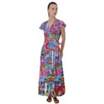 Cabbage Flower Abstract Flutter Sleeve Maxi Dress