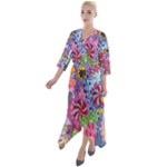 Cabbage Flower Abstract Quarter Sleeve Wrap Front Maxi Dress