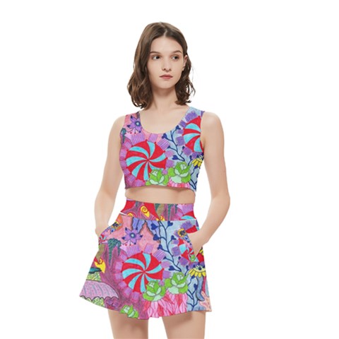 Cabbage Flower Abstract Women s Crop Top Pleated Skater Rave Skirt from ArtsNow.com