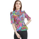 Cabbage Flower Abstract Frill Neck Blouse