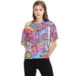 Cabbage Flower Abstract One Shoulder Cut Out T-Shirt