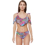 Cabbage Flower Abstract Ruffle Edge Tie Up Bikini Set	