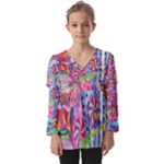 Cabbage Flower Abstract Kids  V Neck Casual Top