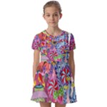 Cabbage Flower Abstract Kids  Short Sleeve Pinafore Style Dress