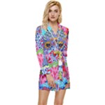 Cabbage Flower Abstract Long Sleeve Satin Robe