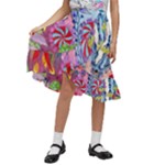 Cabbage Flower Abstract Kids  Ruffle Flared Wrap Midi Skirt