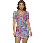 Cabbage Flower Abstract Low Cut Cap Sleeve Mini Dress