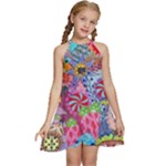 Cabbage Flower Abstract Kids  Halter Collar Waist Tie Chiffon Dress