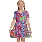 Cabbage Flower Abstract Kids  Short Sleeve Tiered Mini Dress