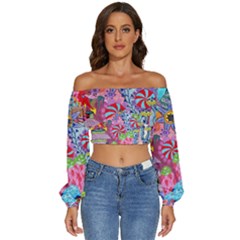 Long Sleeve Crinkled Weave Crop Top 