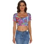 Cabbage Flower Abstract Short Sleeve Square Neckline Crop Top 