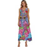 Cabbage Flower Abstract V-Neck Sleeveless Wide Leg Pants Overalls