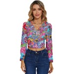 Cabbage Flower Abstract Long Sleeve V-Neck Top