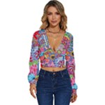 Cabbage Flower Abstract Long Sleeve Deep-V Velour Top