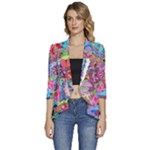 Cabbage Flower Abstract Women s 3/4 Sleeve Ruffle Edge Open Front Jacket