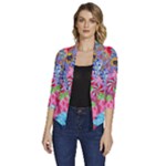 Cabbage Flower Abstract Women s Draped Front 3/4 Sleeve Shawl Collar Jacket