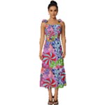 Cabbage Flower Abstract Tie-Strap Tiered Midi Chiffon Dress