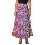 Cabbage Flower Abstract Tiered Ruffle Maxi Skirt