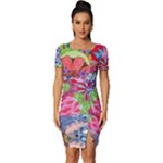 Cabbage Flower Abstract Fitted Knot Split End Bodycon Dress