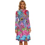 Cabbage Flower Abstract Long Sleeve Shirt Collar A-Line Dress