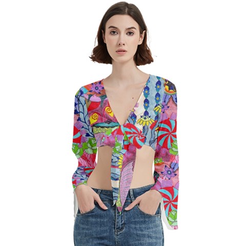 Cabbage Flower Abstract Trumpet Sleeve Cropped Top from ArtsNow.com