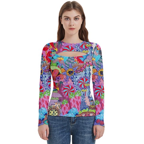 Cabbage Flower Abstract Women s Cut Out Long Sleeve T