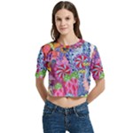 Cabbage Flower Abstract (1) (custom) Women s Round Neck Short Sleeve Crop Top