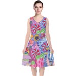 Cabbage Flower Abstract (1) (custom) V-Neck Midi Sleeveless Dress 