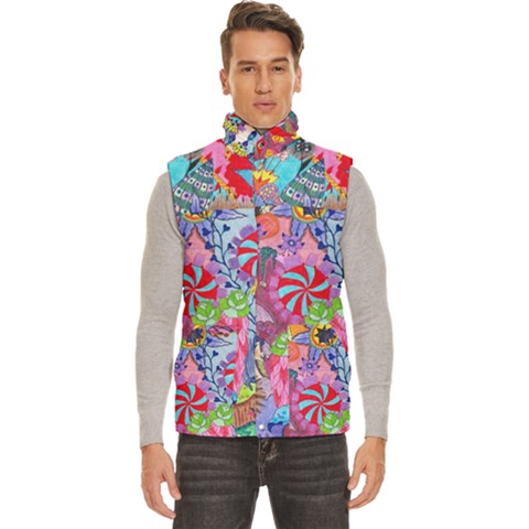 Cabbage Flower Abstract (1) (custom) Men s High Neck Button Up Puffer Vest from ArtsNow.com