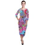 Cabbage Flower Abstract (1) (custom) Quarter Sleeve Midi Velour Bodycon Dress