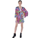 Cabbage Flower Abstract (1) (custom) V-Neck Flare Sleeve Mini Dress