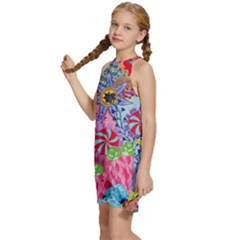 Kids  Halter Collar Waist Tie Chiffon Dress 