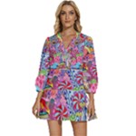 Cabbage Flower Abstract (1) (custom) V-Neck Placket Mini Dress