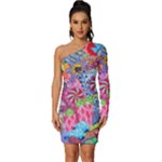 Cabbage Flower Abstract (1) (custom) Long Sleeve One Shoulder Mini Dress