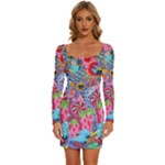 Cabbage Flower Abstract (1) (custom) Long Sleeve Square Neck Bodycon Velvet Dress