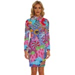 Cabbage Flower Abstract (1) (custom) Long Sleeve Shirt Collar Bodycon Dress