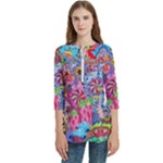 Cabbage Flower Abstract (1) (custom) Women s Zip Front V-Neck 3/4 Sleeve Casual Top Pocket Shirt